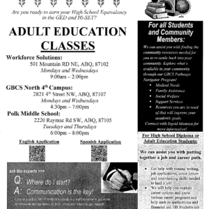 Adult Education Classes flyer