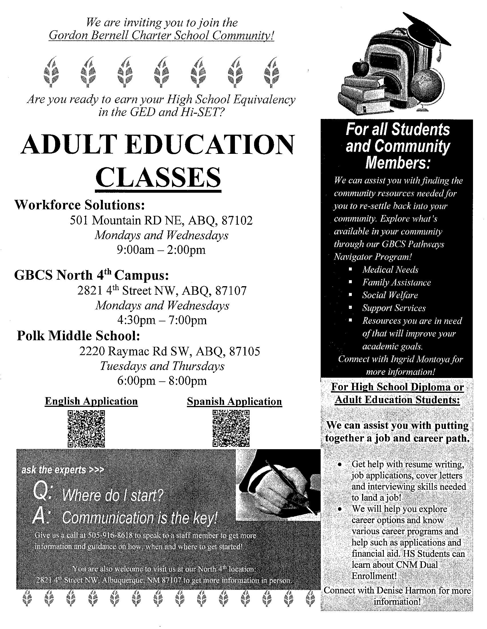 Adult Education Classes flyer