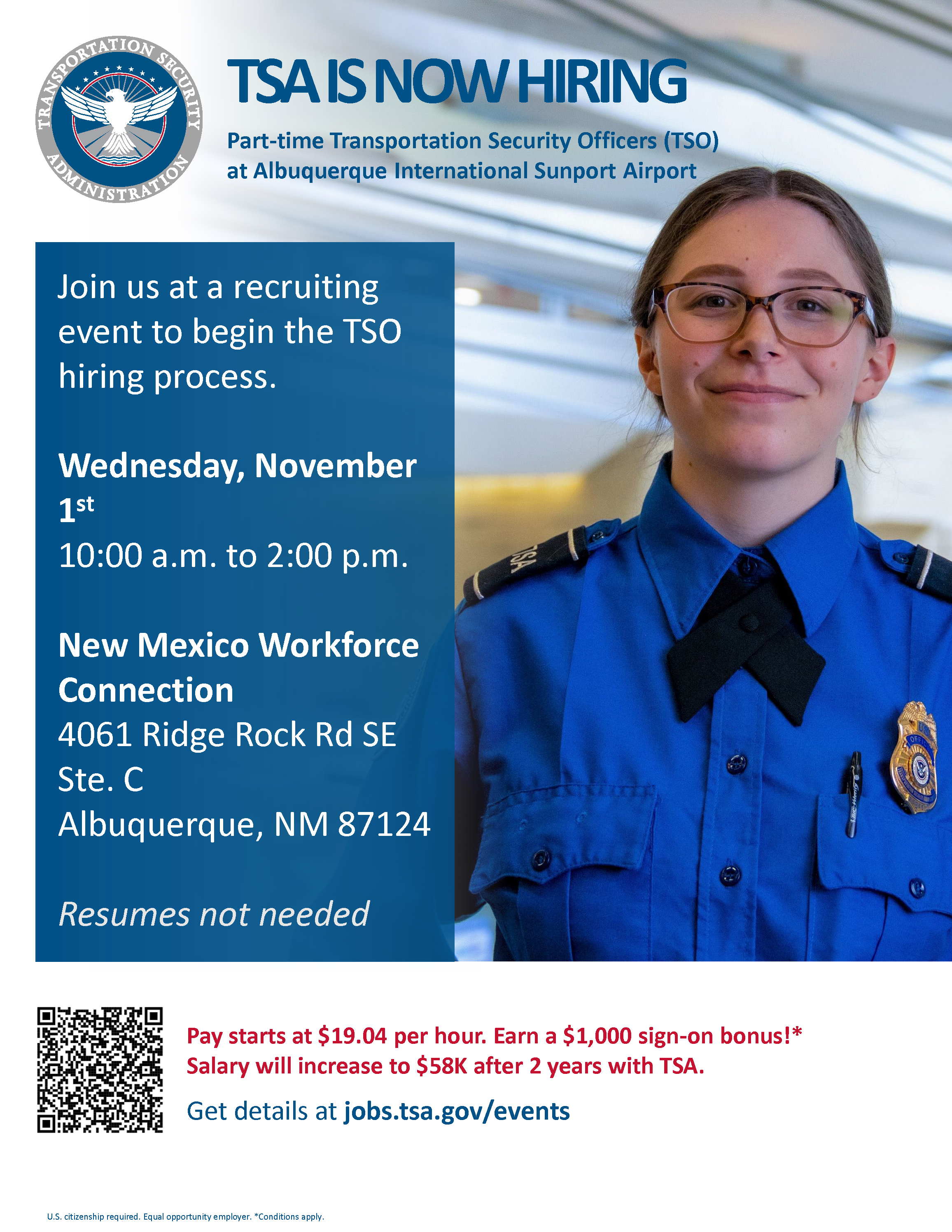 TSA is Now Hiring flyer