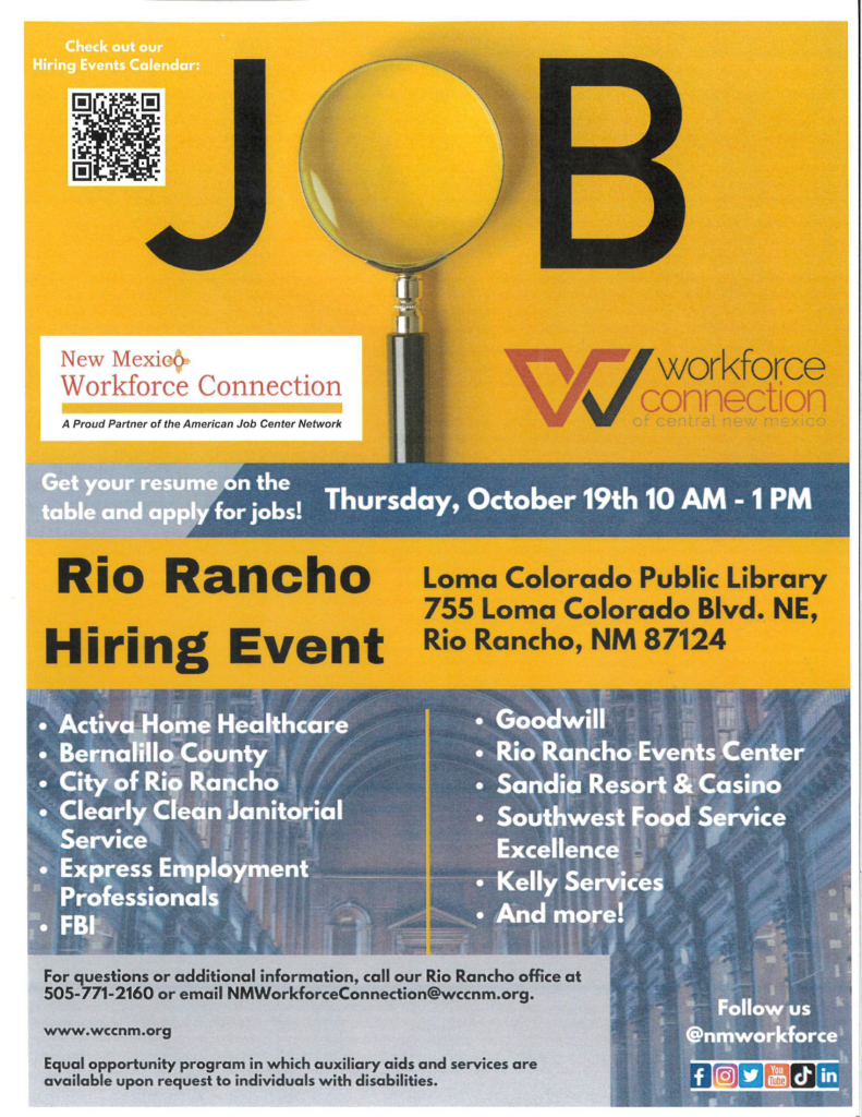 Rio Rancho Hiring Event Workforce Connection of Central New Mexico