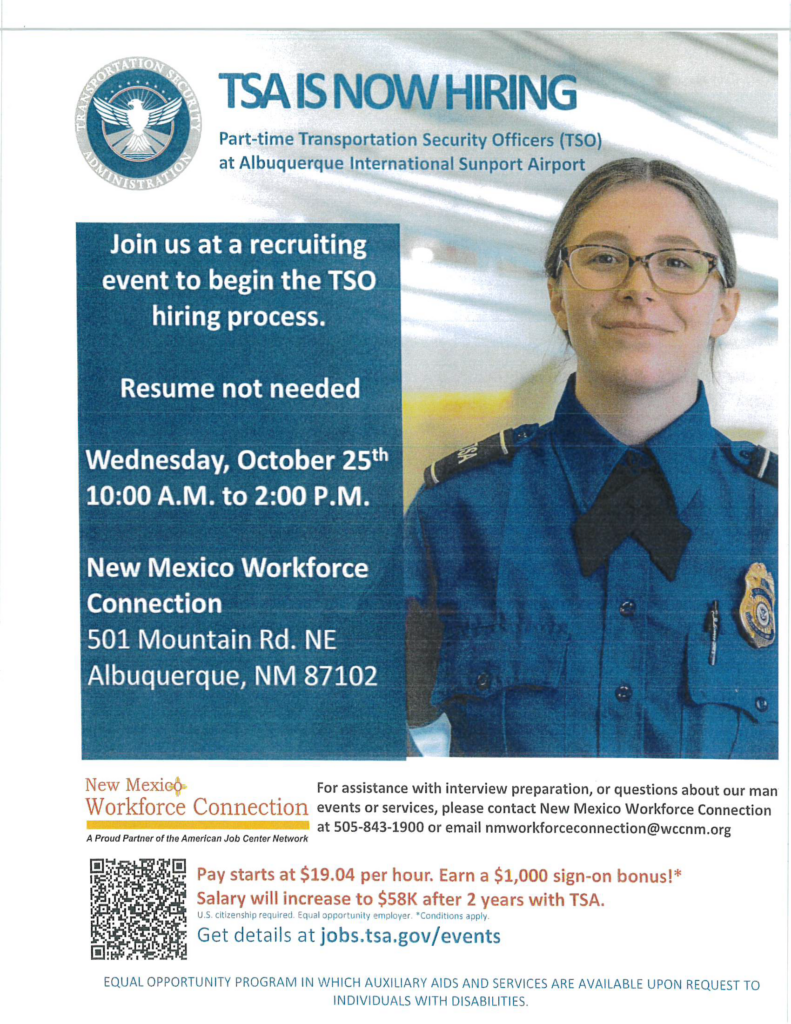 TSA Hiring Event Workforce Connection of Central New Mexico