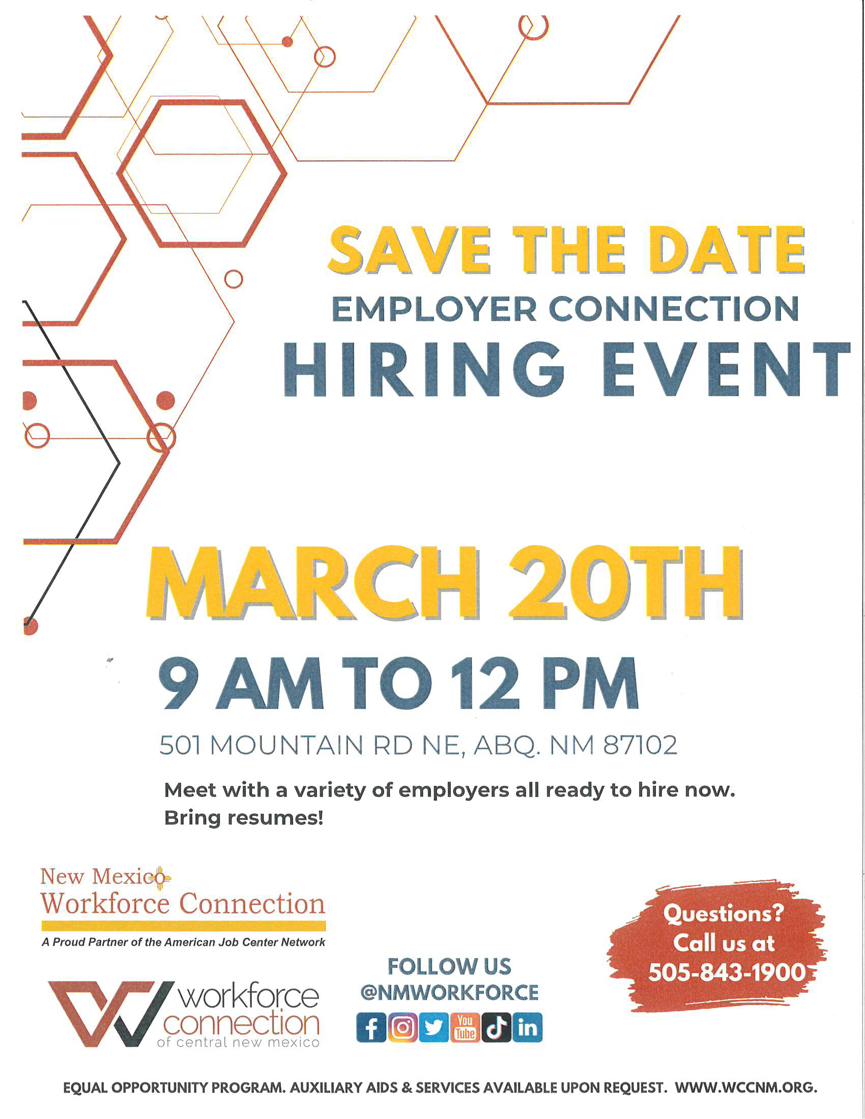 Save the Date Employer Connection Hiring Event flyer