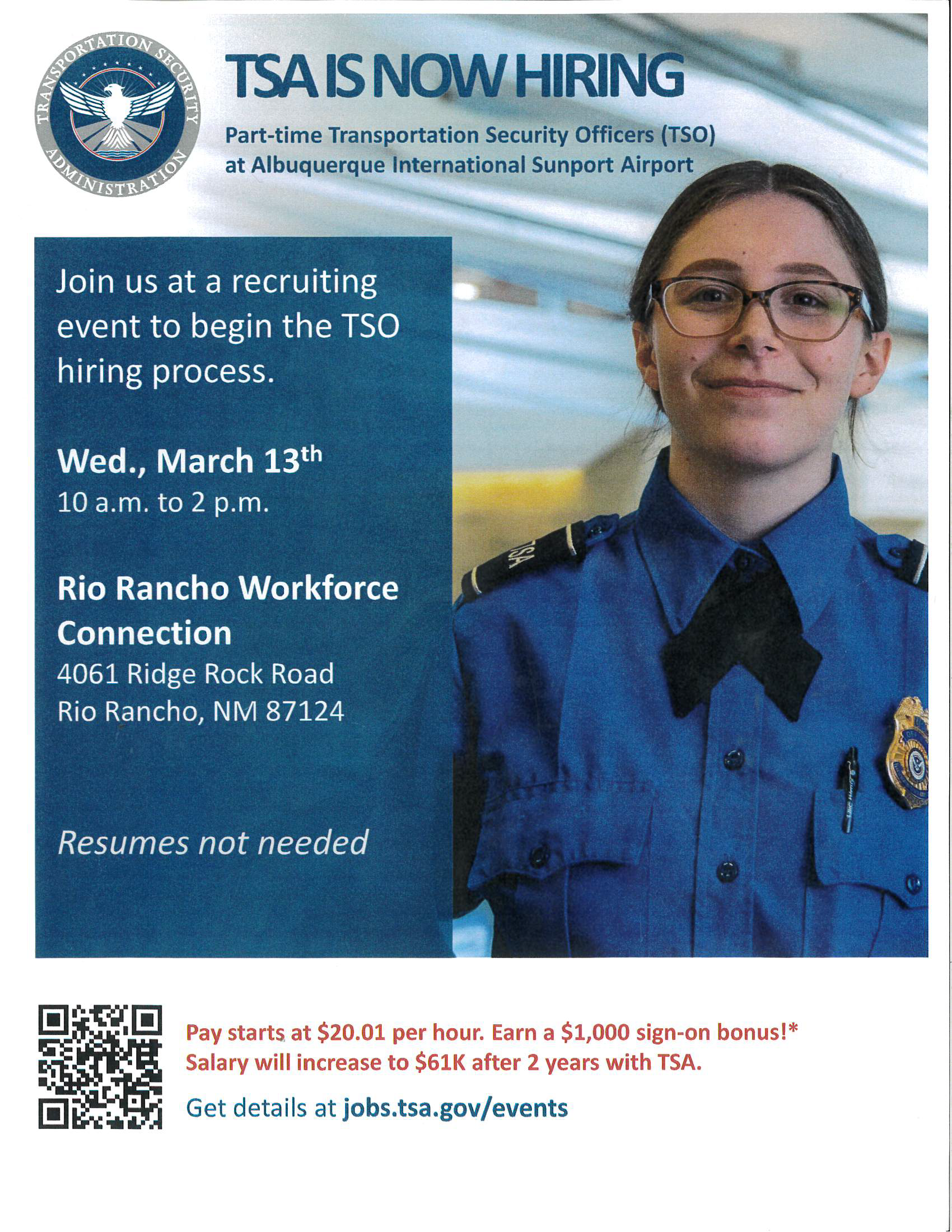 TSA is now hiring flyer