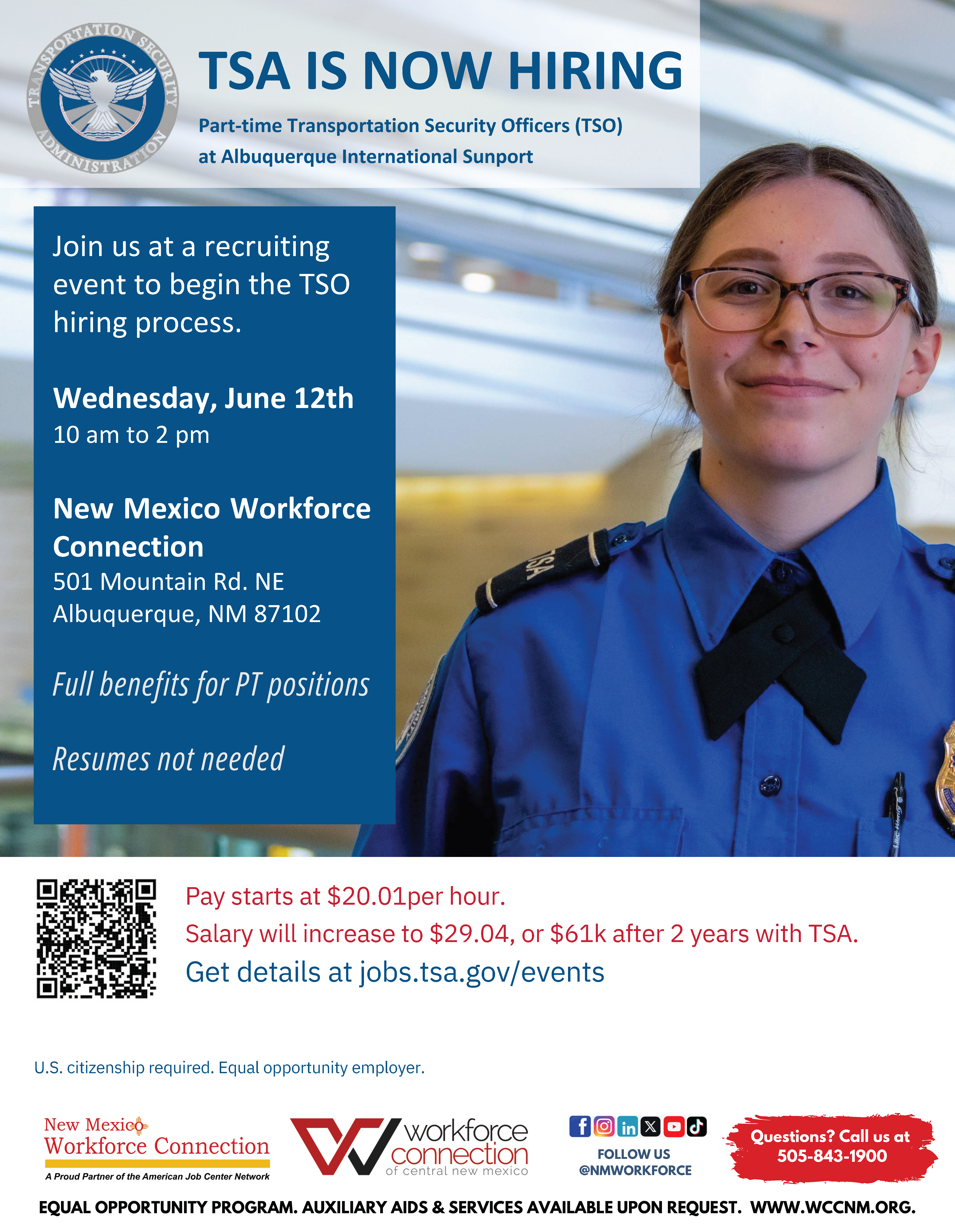 TSA is Now Hiring Wednesday, June 12th - Flyer