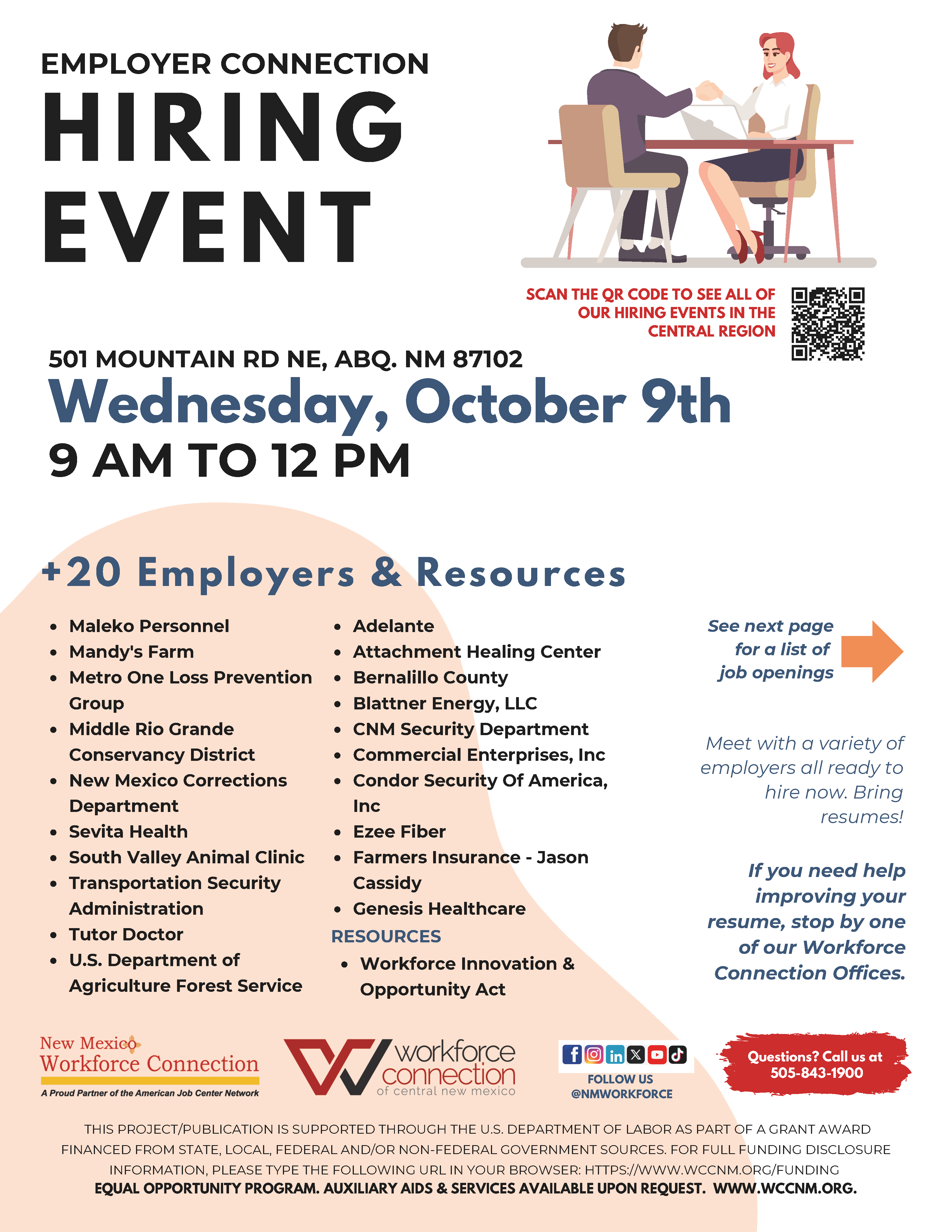 Employer Connection Hiring Event | Wednesday, October 9th from 9 am to 12 pm
