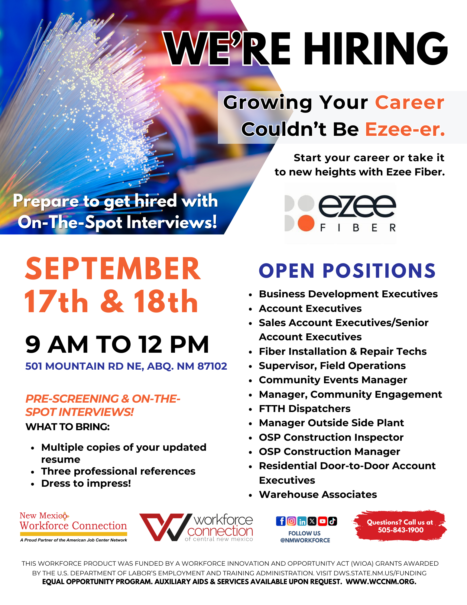 Ezee Fiber Hiring Event | September 17th & 18th from 9 am to 12 pm