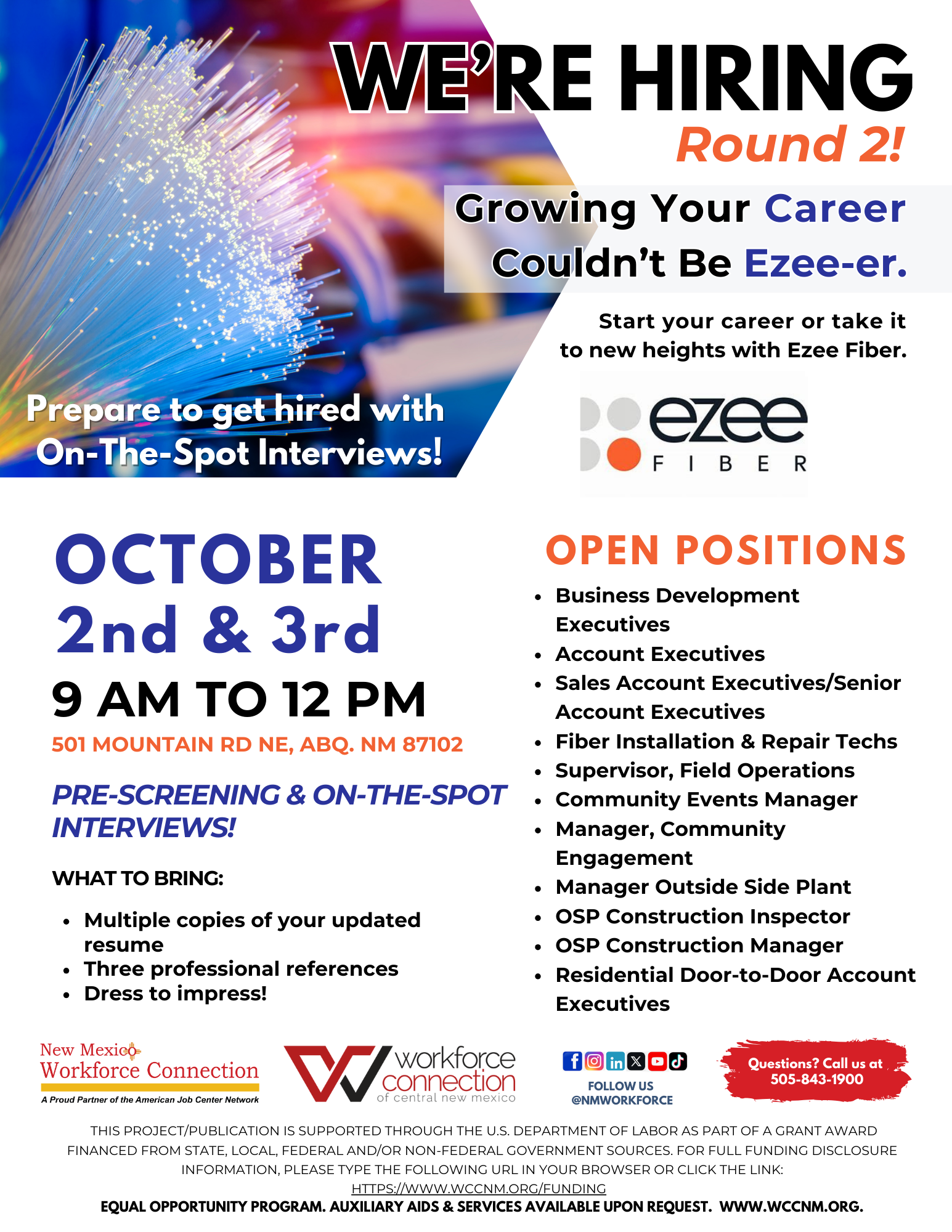 Ezee Fiber Hiring Event | October 2nd & 3rd from 9 am to 12 pm