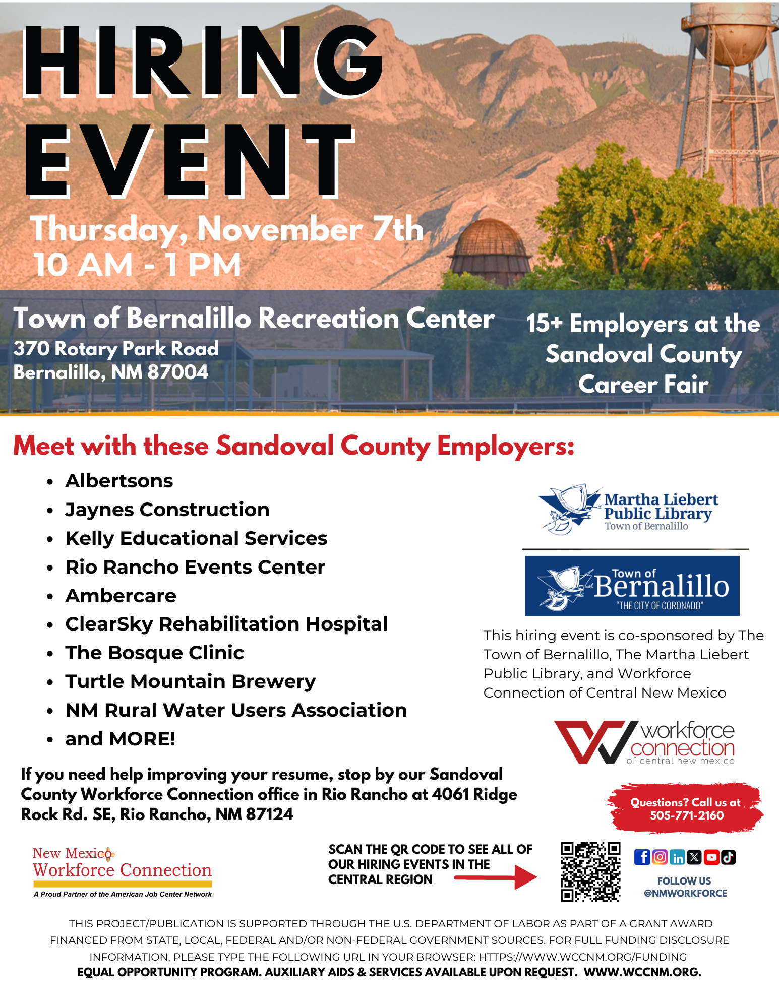 WCCNM Hiring Event on November 7th from 10AM to 1PM - Flyer