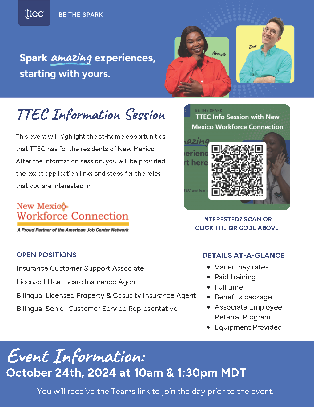TTEC Information Session flyer for October 24, 2024 at 10am and 1:30pm MDT