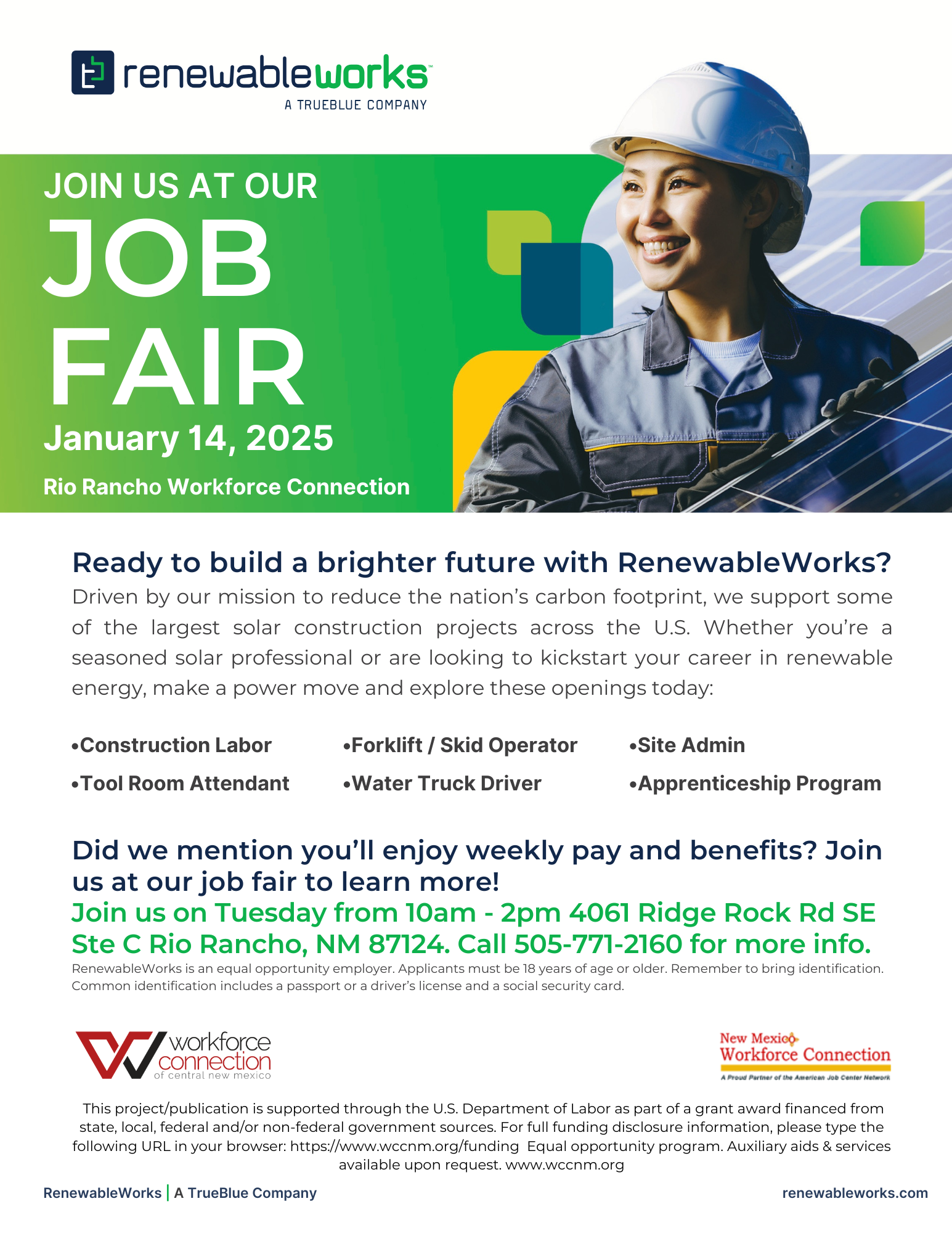Renewable Works Job Fair January 14, 2025 Flyer