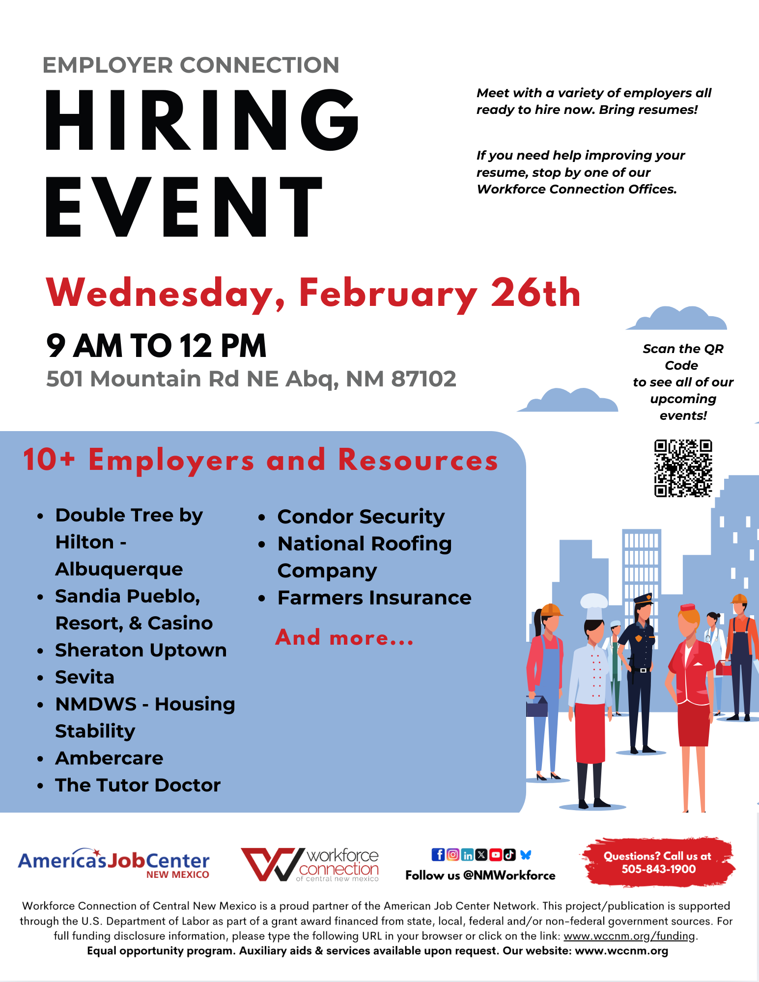 Employer Connection Hiring Event on Wednesday, February 26th from 9am to 12pm - Flyer