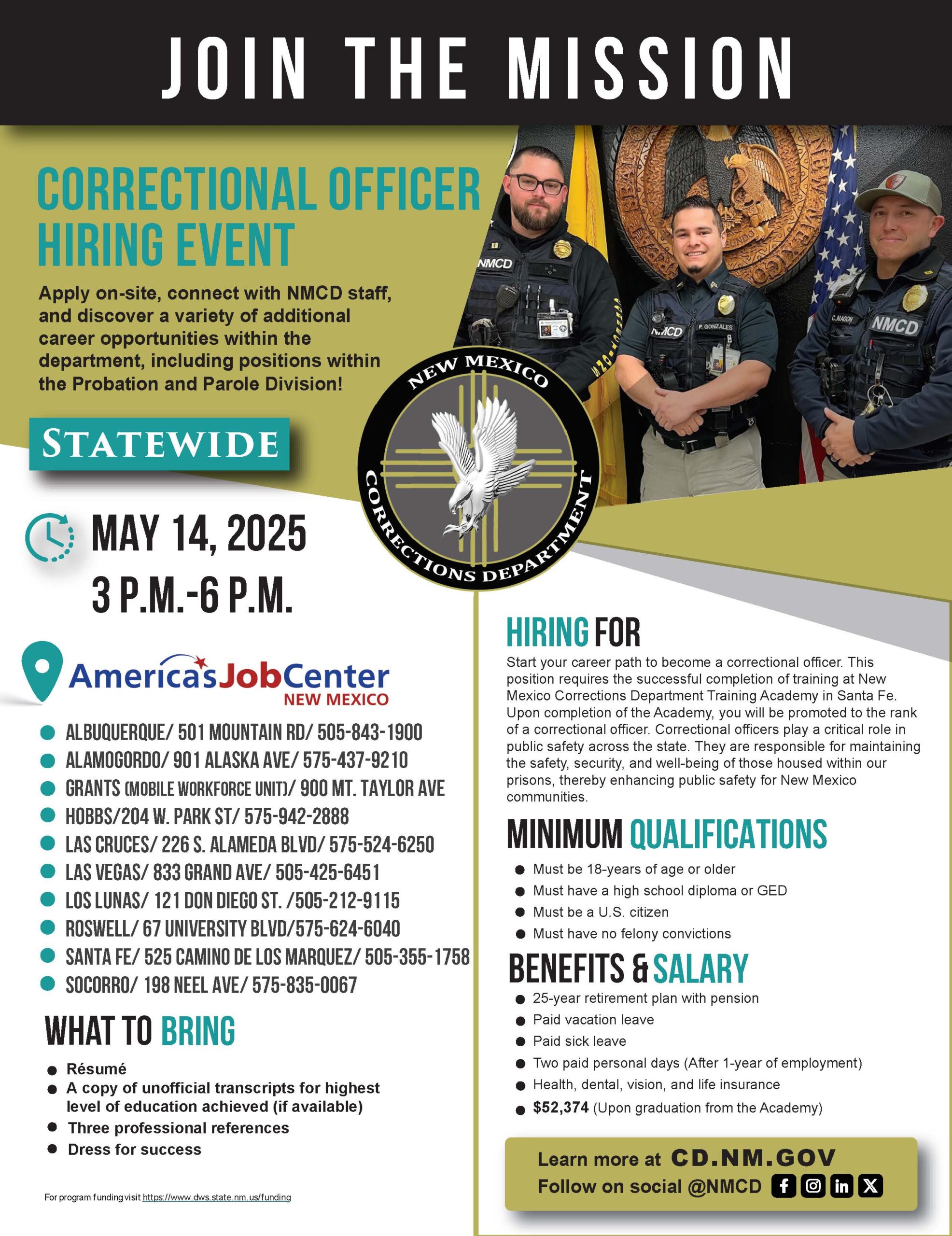 NM Correctional Officer Hiring Event May 14th, 2025