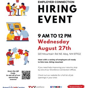 Save the Date Employer Connection Hiring Event on Wednesday, August 27th from 9am to 12pm