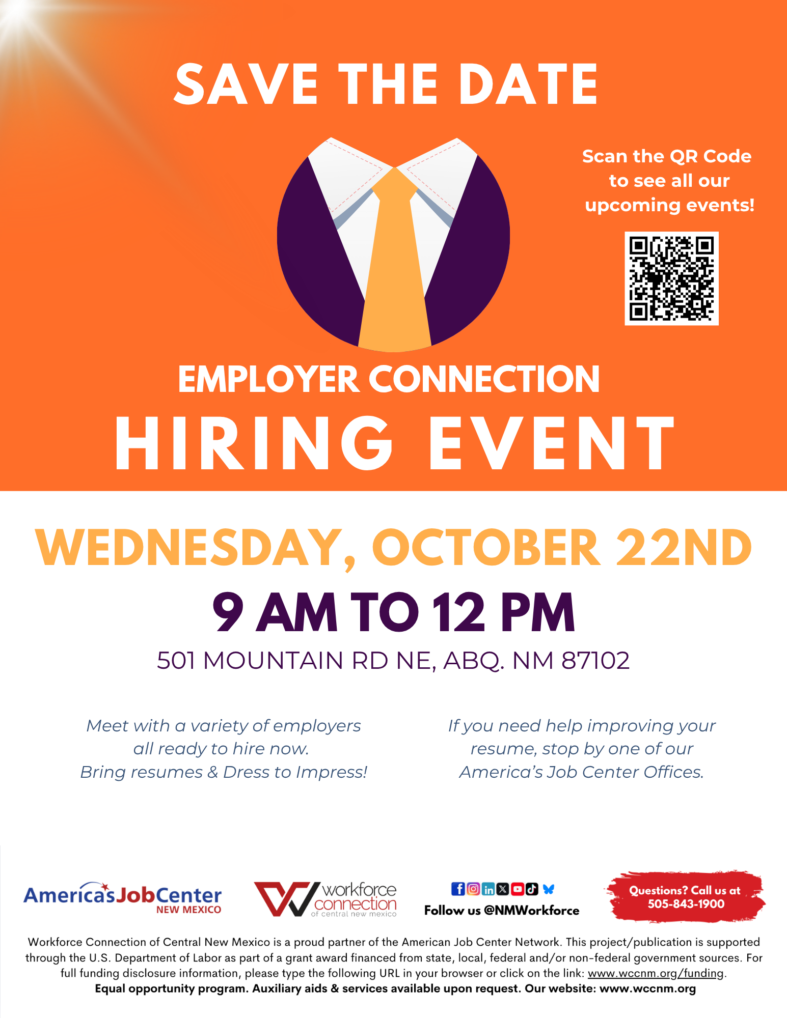 Employer Connection Hiring Event on Wednesday, October 22nd - Flyer
