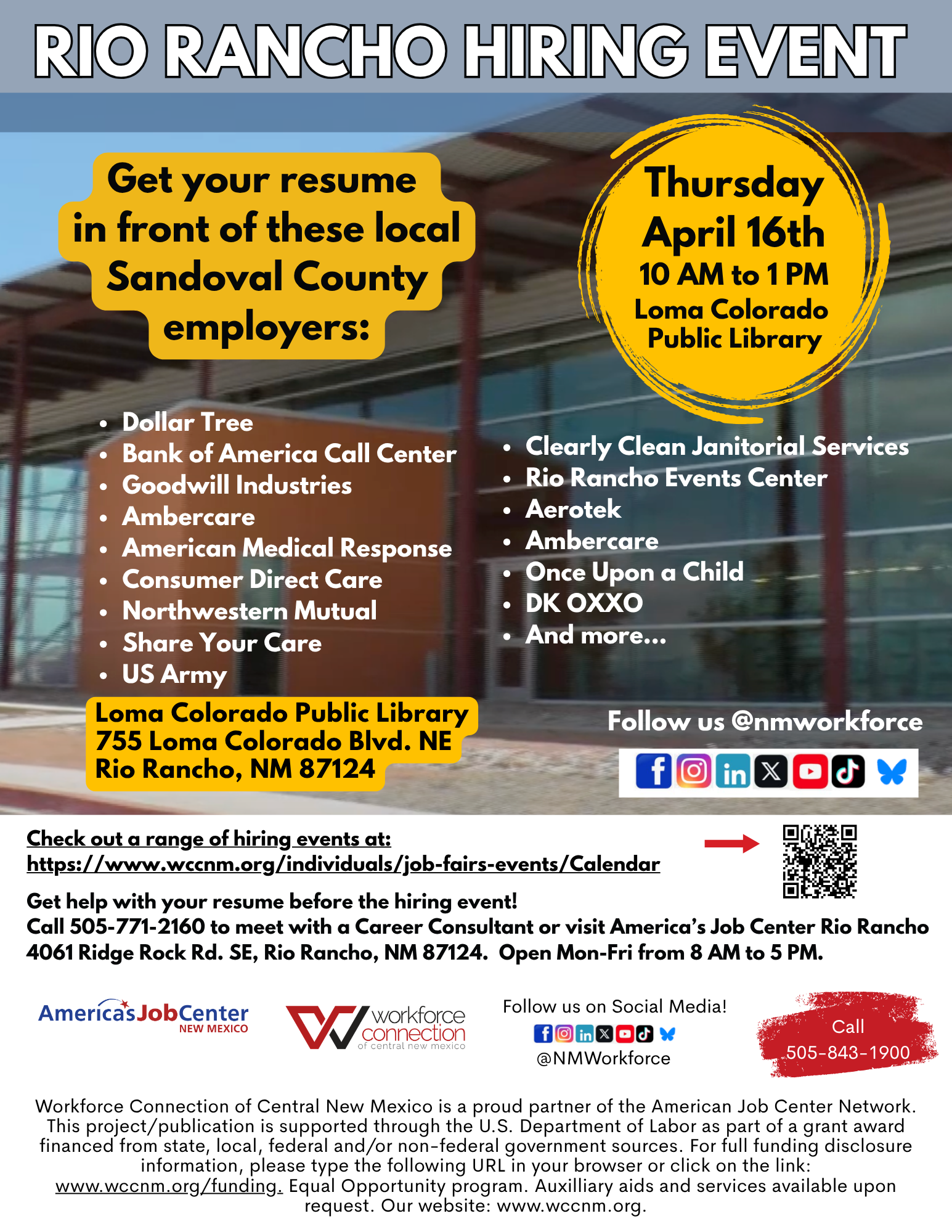 Flyer for Rio Rancho Hiring Event April 16