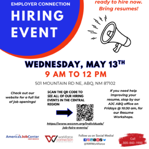 Flyer For Employer Connection Hiring Event on May 13th