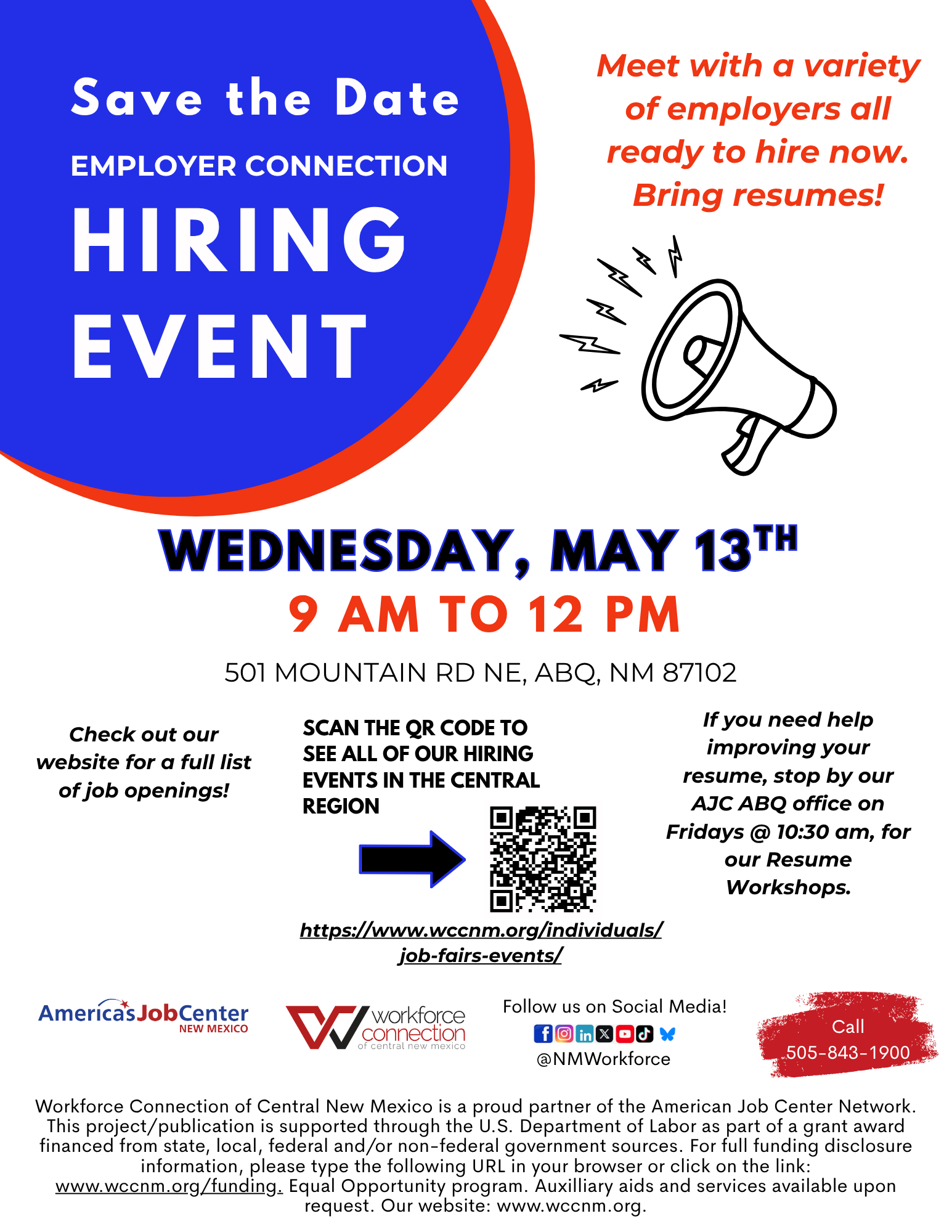 Flyer For Employer Connection Hiring Event on May 13th