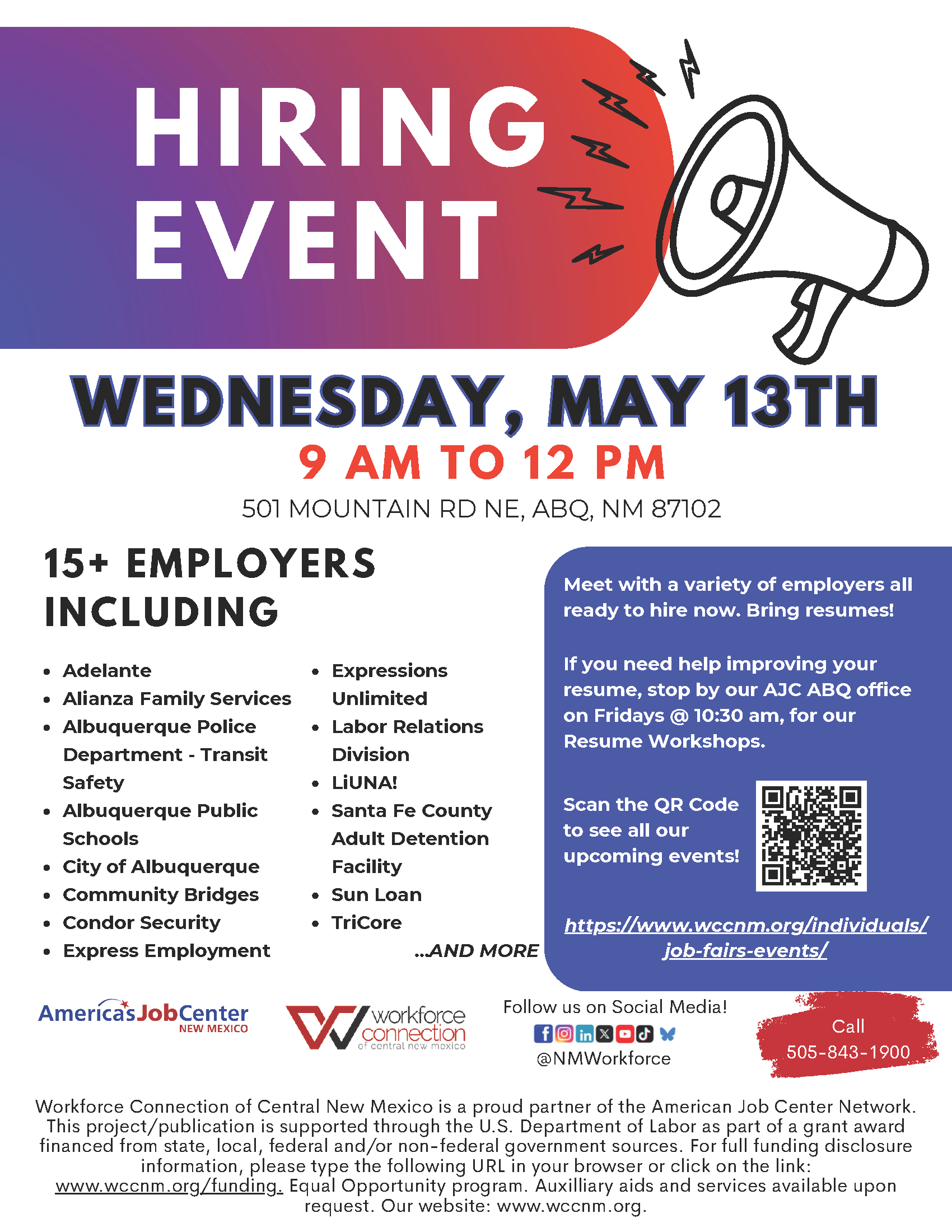 Flyer For Hiring Event on May 13th