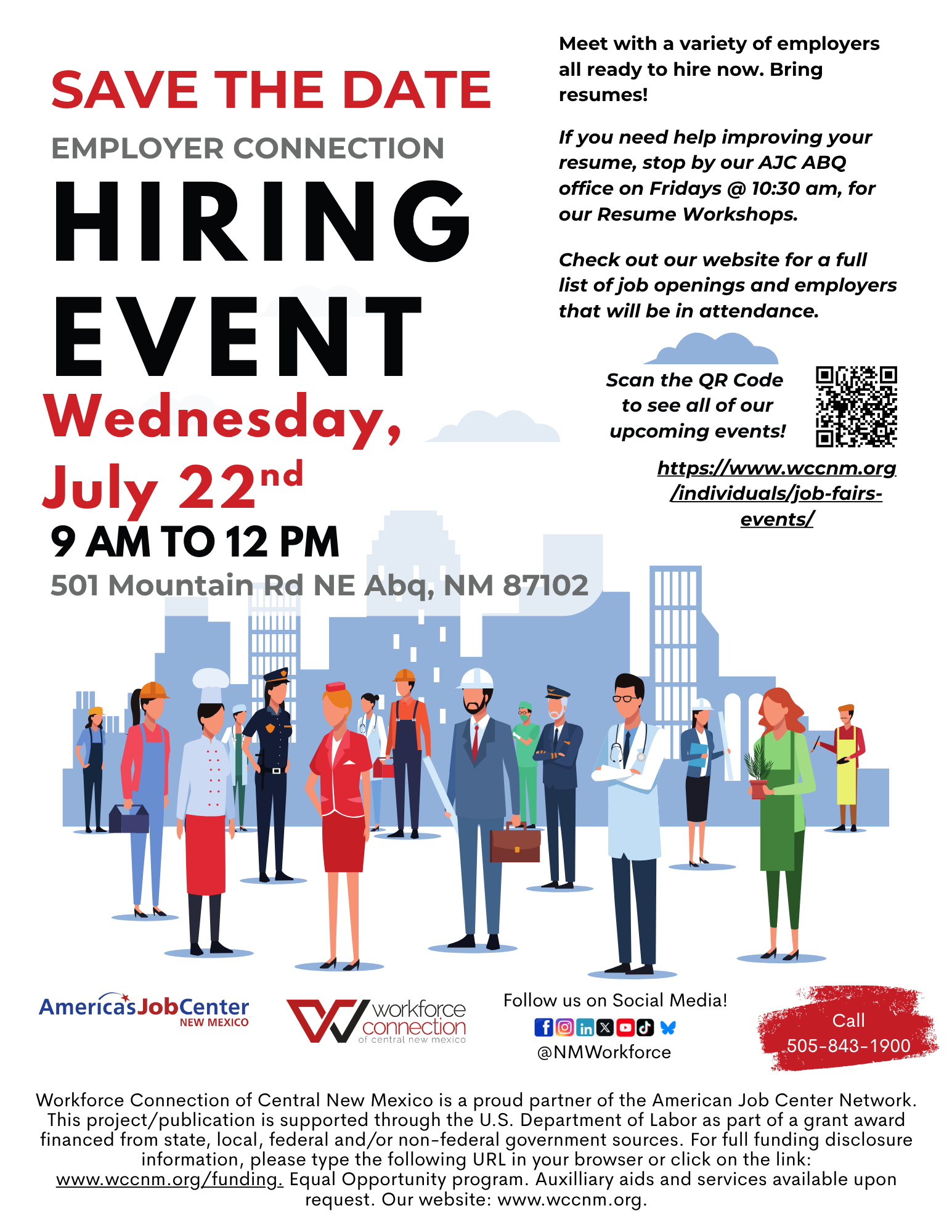 Flyer For Employer Connection Hiring Event on July 22nd.
