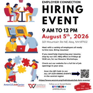 Flyer For Employer Connection Hiring Event on August 5th.