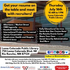 Flyer For Rio Rancho Hiring Event on July 16.