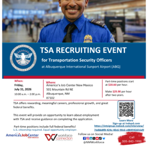 Flyer For TSA Hiring Event on July 31st.