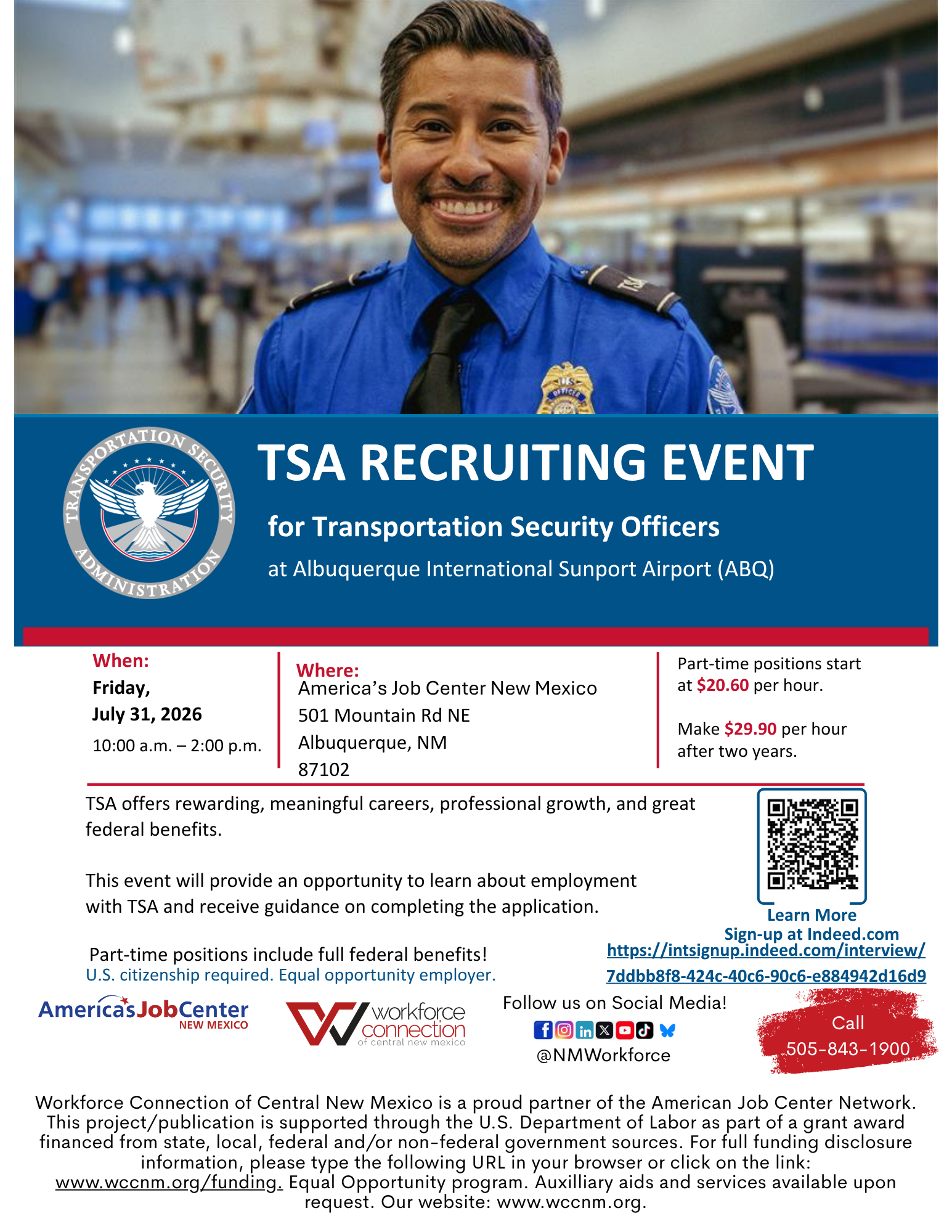 Flyer For TSA Hiring Event on July 31st.