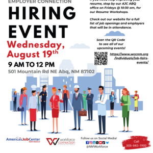 Flyer For Employer Connection Hiring Event on August 19th.