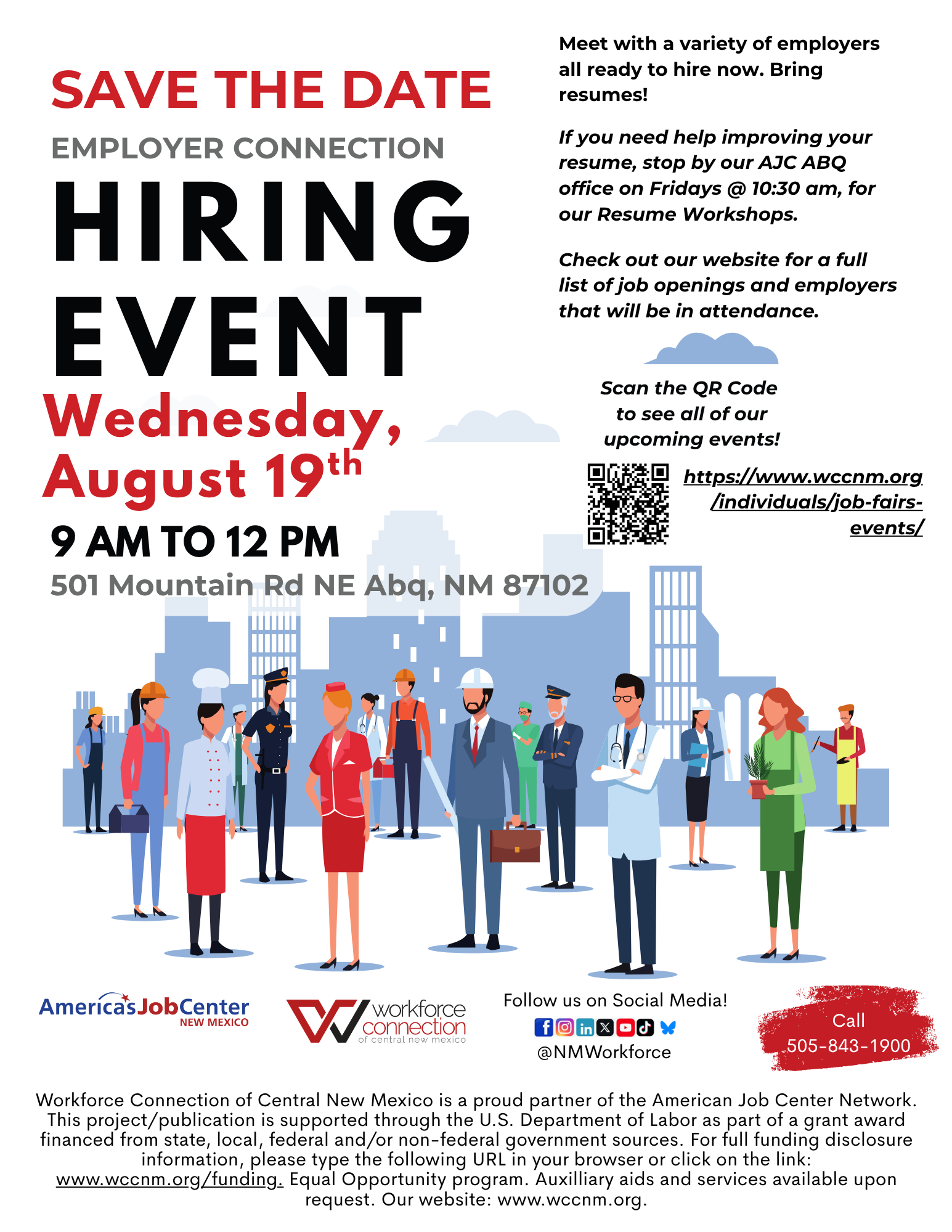 Flyer For Employer Connection Hiring Event on August 19th.