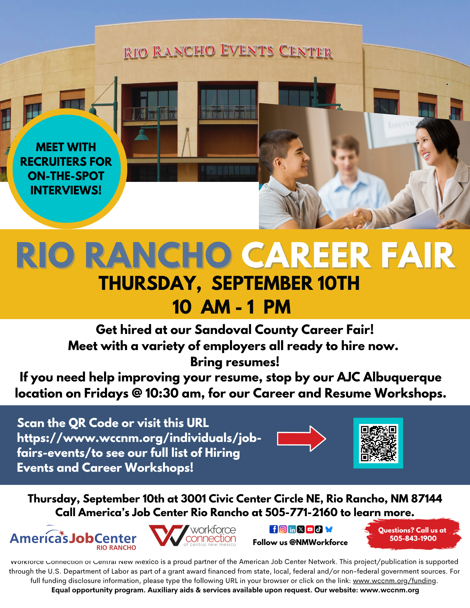 Flyer For Rio Rancho Career Fair on September 10th.